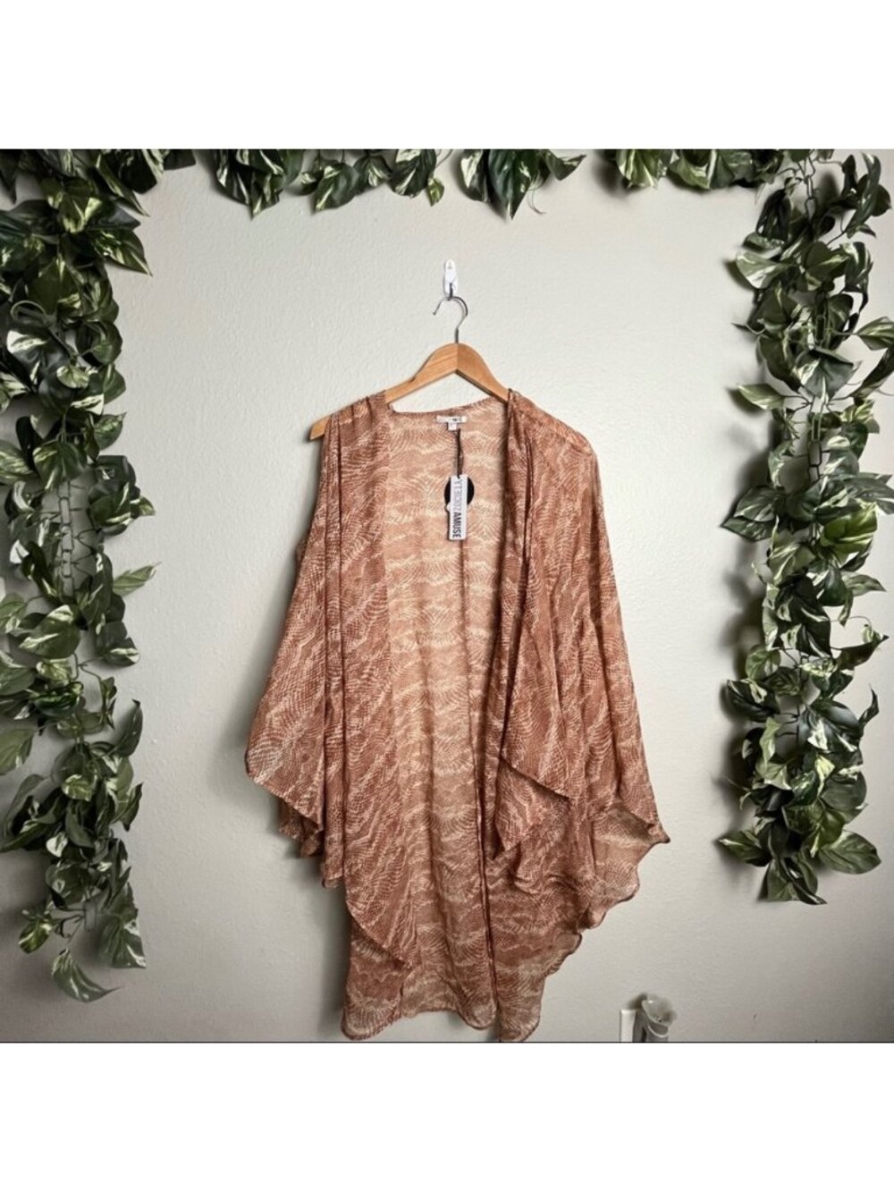 Amuse Society Open Sleeve Sheer Kimono Burnt Orange Snake Pink NWT Size XS/S